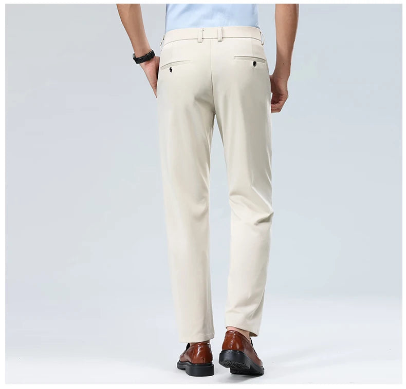 Men Suit Pants Light Thin Elastic Slim Fit Dress Pants Business