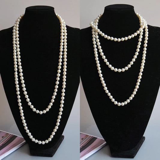 2025 New Fashion Women Jewelry Pearl Bead Necklace Long Sweater
