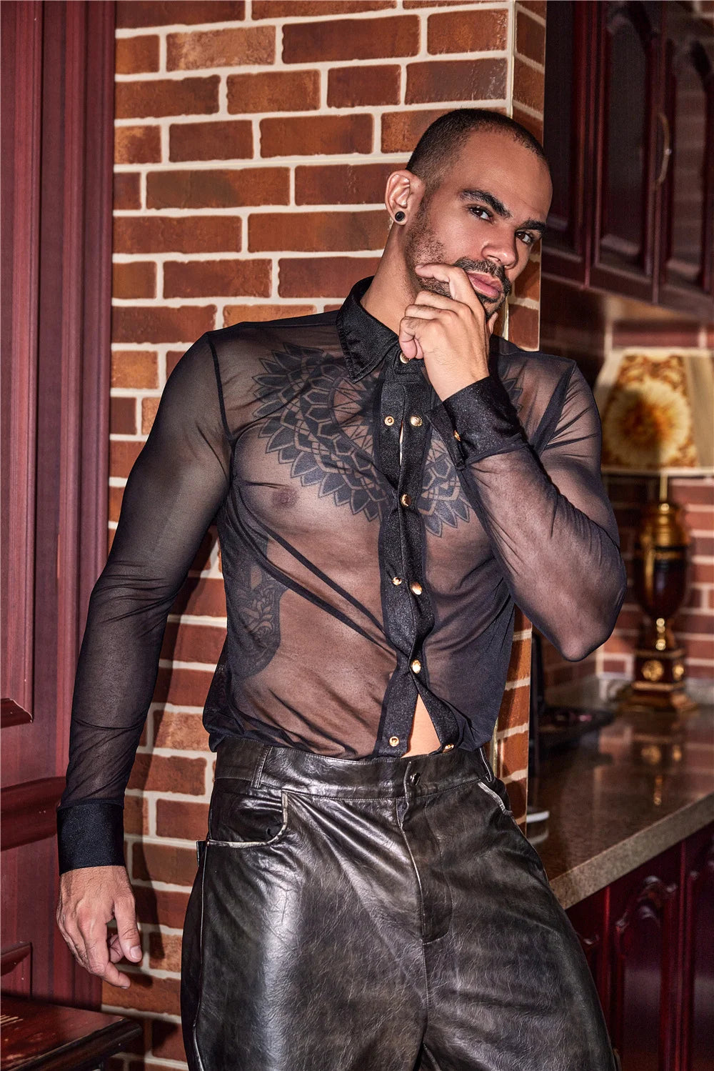Sexy Men Thin Sheer See Through Shirt Soft Breathable Top Short