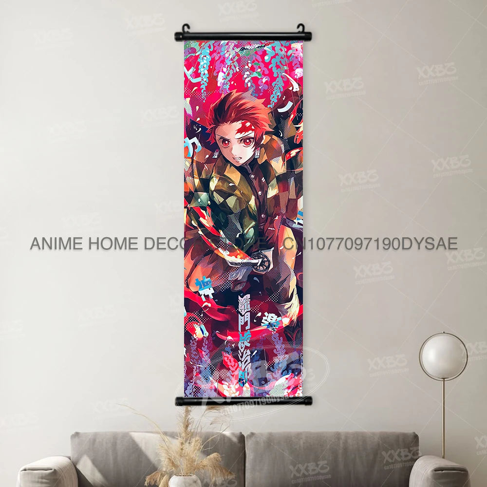 Demon Slayer Poster Kamado Tanjirou Scroll Picture Nezuko Hanging Painting Kanroji Mitsuri Wall Art Anime Uzui Tengen Home Decor