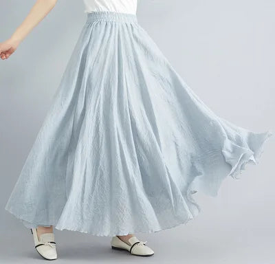 Cotton Linen Dress Elastic Waist A-line