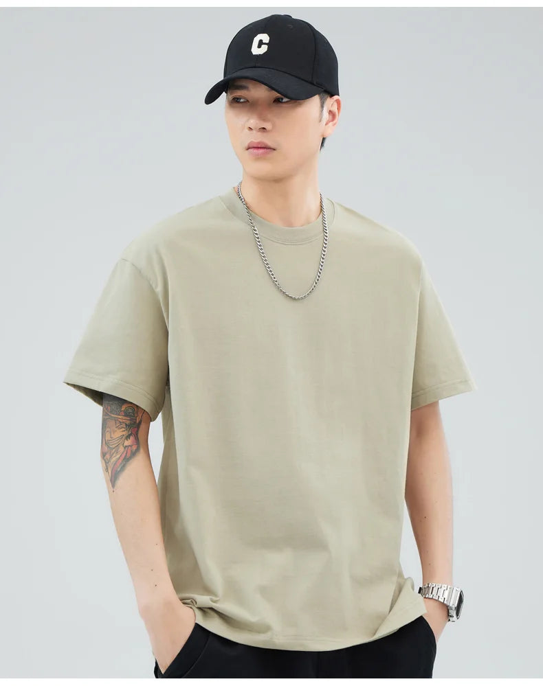 Man t Shirts 100 % Cotton High Quality Classic Plain Round Neck