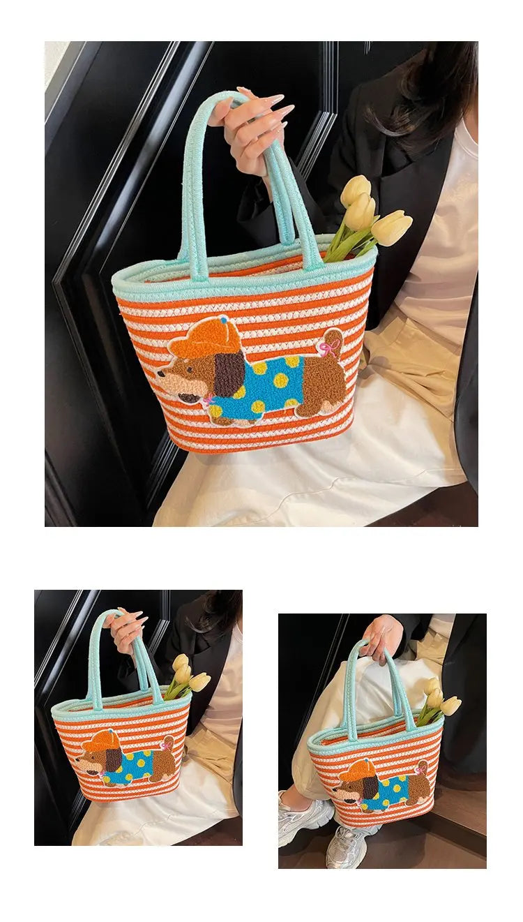 Cartoon Small Basket Bag for Girls Children Outdoor Picnic Single oulder