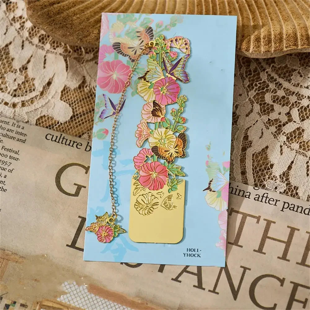 1 pc Retro Floral Painting Metal Bookmark Hollow Bronzing Bookmark