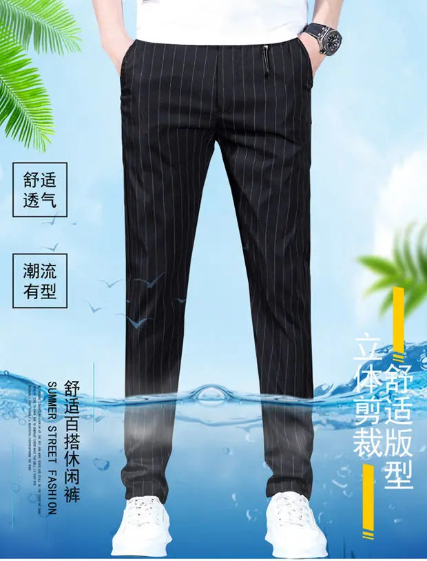 Spring Summer Men Thin Striped Business Suits Pants Streetwear