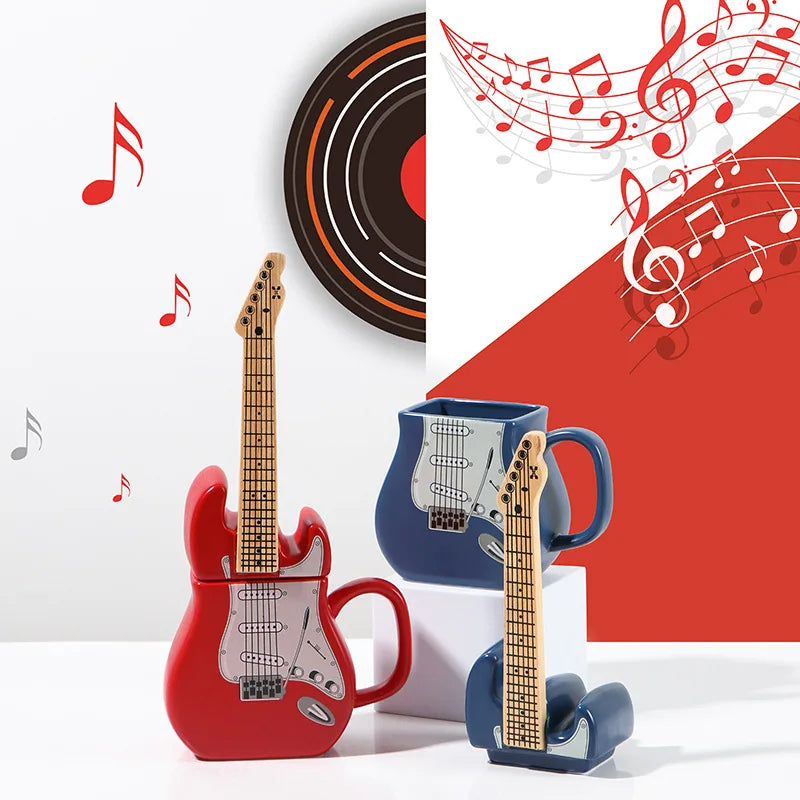 Creative Guitar Cup Shape Mug With Lid Novel 3D