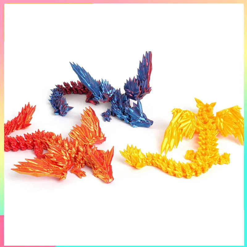 3D Printed Dragon Colorful Gem Dragon Figurines Movable Joint Rotatable