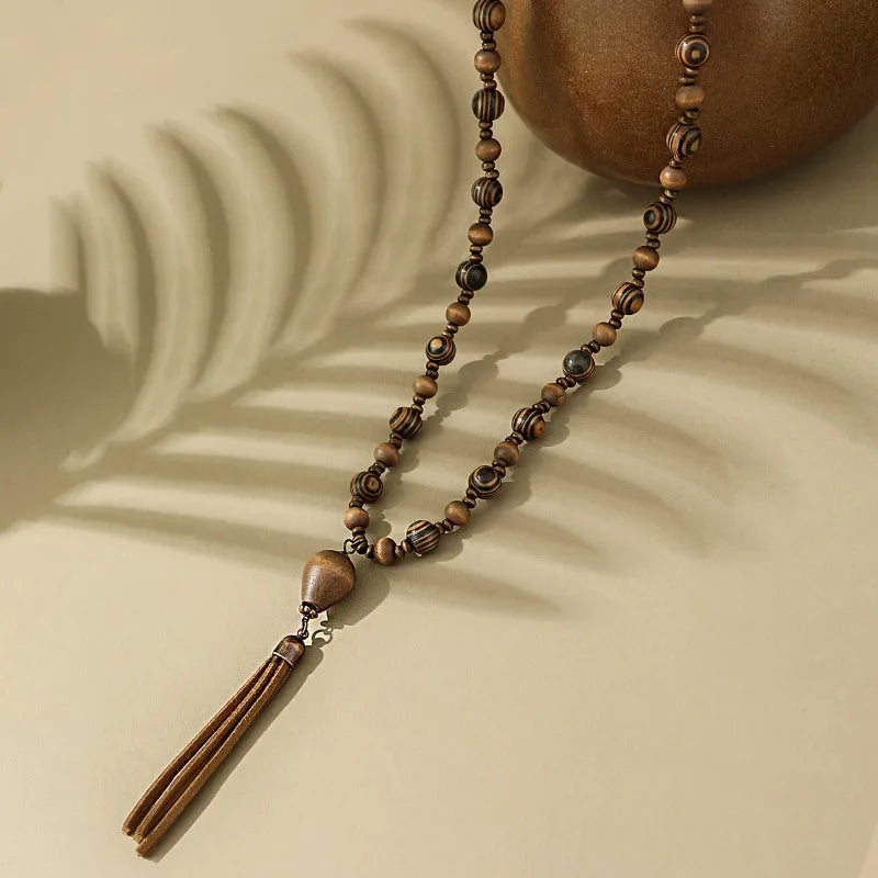 Women's Leather Tassel Necklace Chokers Jewelry Sweater Chain Handmade