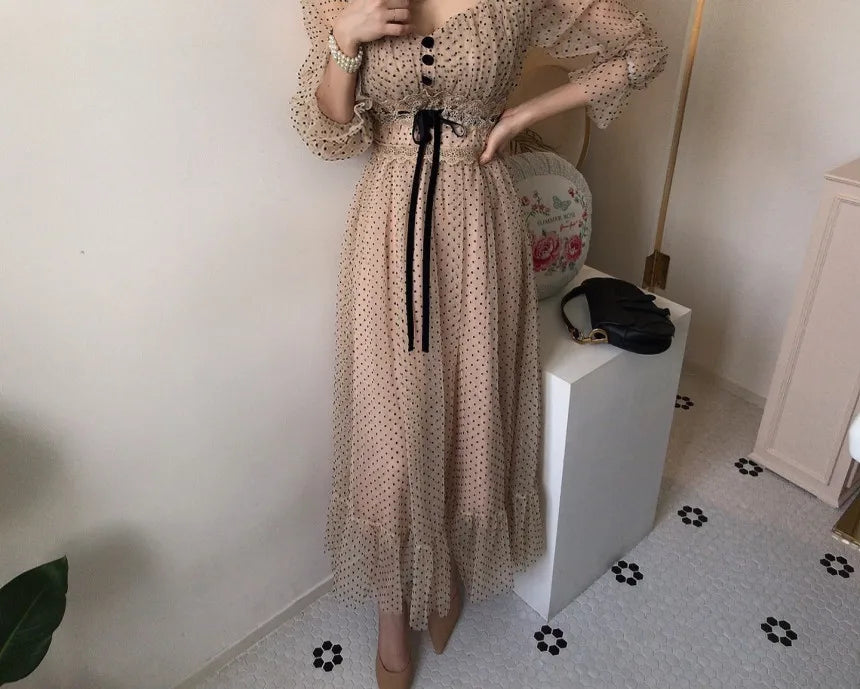 Vintage Dress Elegant Square Neck High