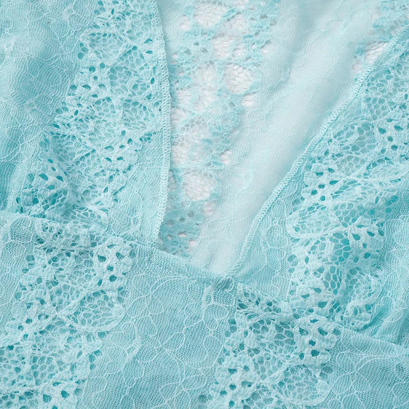 Sexy Deep V-neck See-through Sleeveless Blue T Shirt