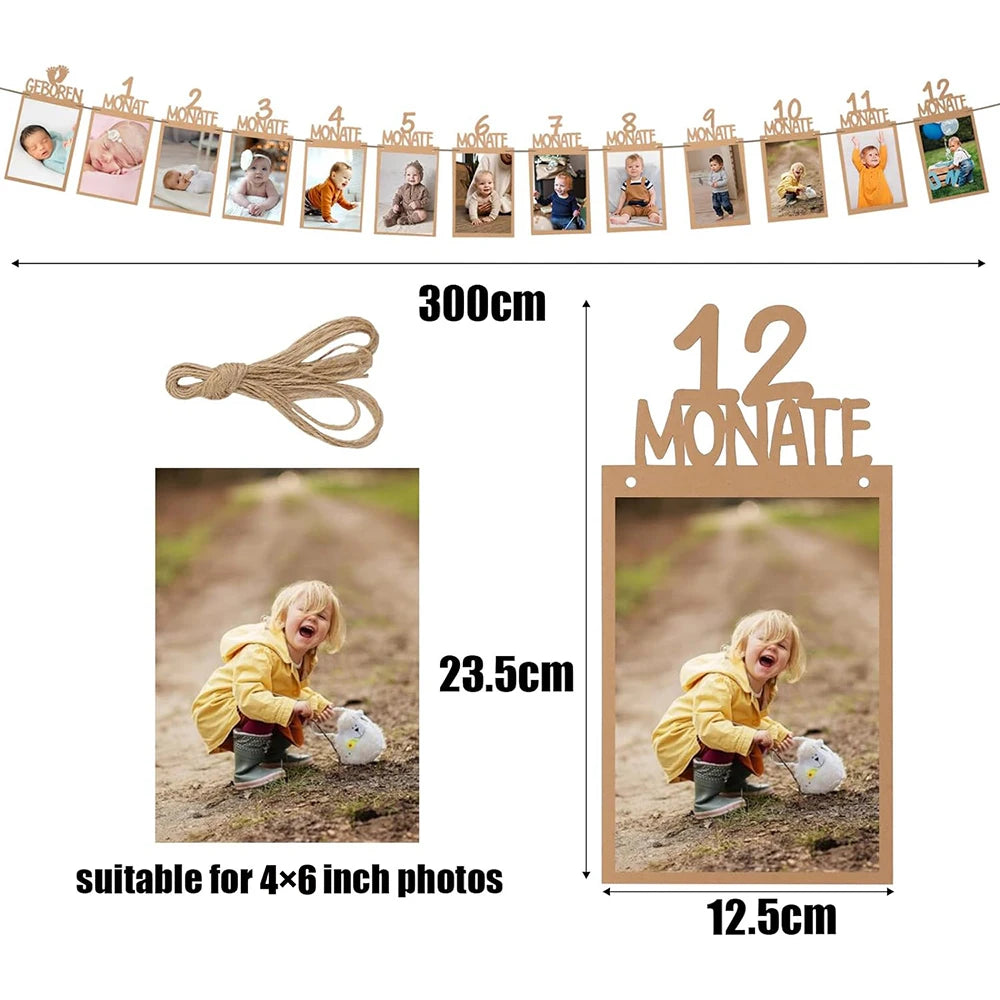 Baby 1st Birthday 12 Months Photo Frame Banner