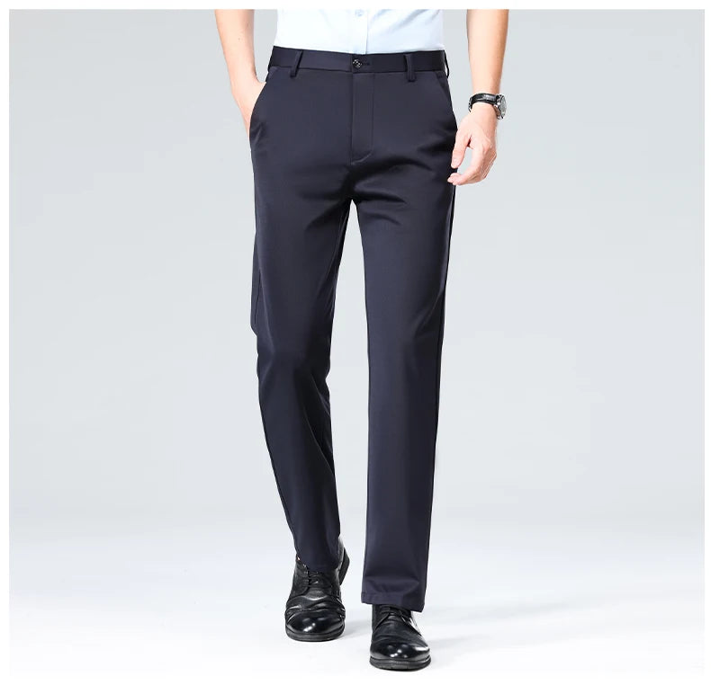Men Suit Pants Light Thin Elastic Slim Fit Dress Pants Business