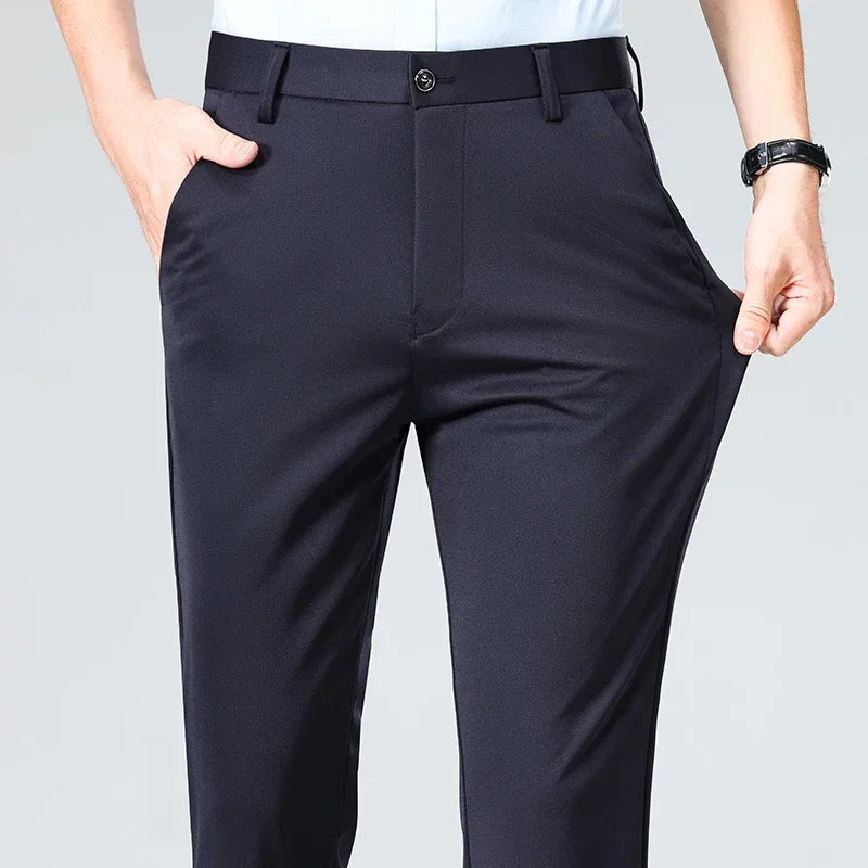 Men Suit Pants Light Thin Elastic Slim Fit Dress Pants Business