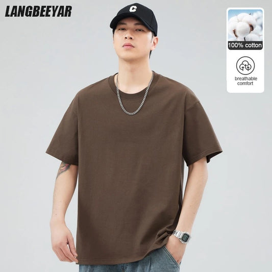 Man t Shirts 100 % Cotton High Quality Classic Plain Round Neck