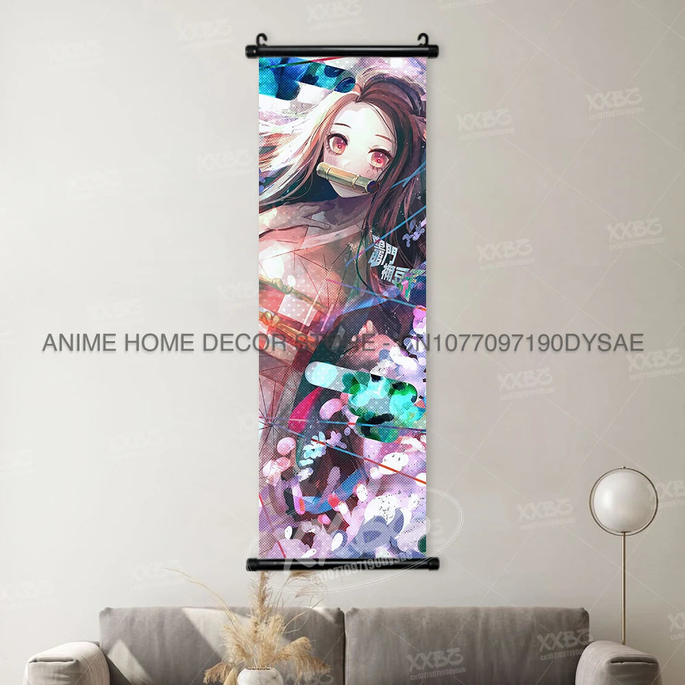 Demon Slayer Poster Kamado Tanjirou Scroll Picture Nezuko Hanging Painting Kanroji Mitsuri Wall Art Anime Uzui Tengen Home Decor