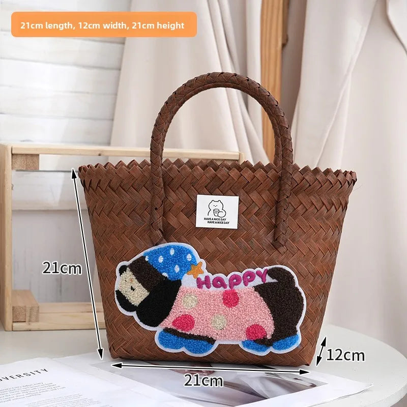 Large Capaci Handwoven op Bag Buet ape Cartoon Summer Handbag