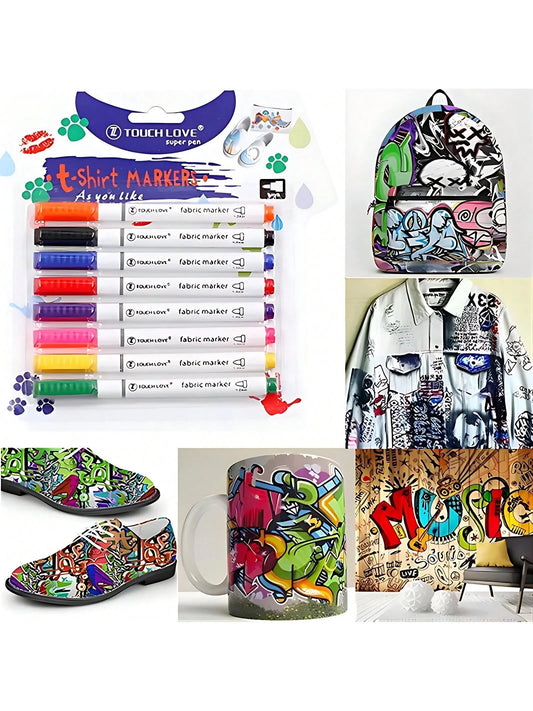 8pcs Waterproof Color Fabric Textile Marker Pen For T Shirt Shoes Clothes