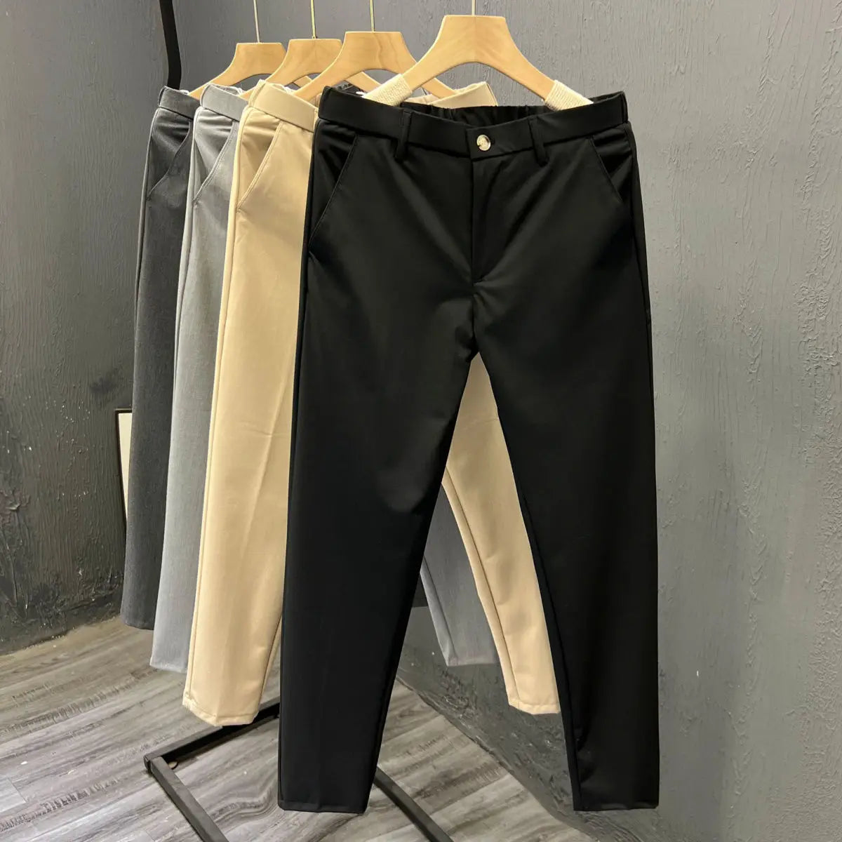 Business Casual All Match Suit Pants Formal Strecth Solid Straight Slim Trousers