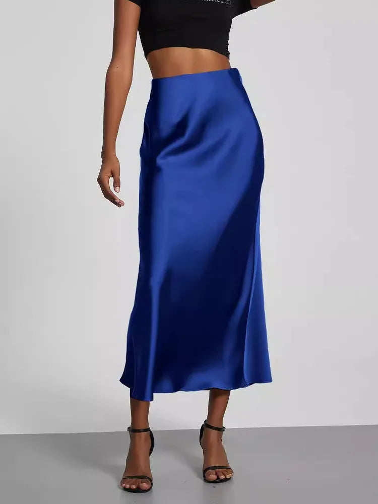 21 Colors Elegant High Waist Satin Long Skirts