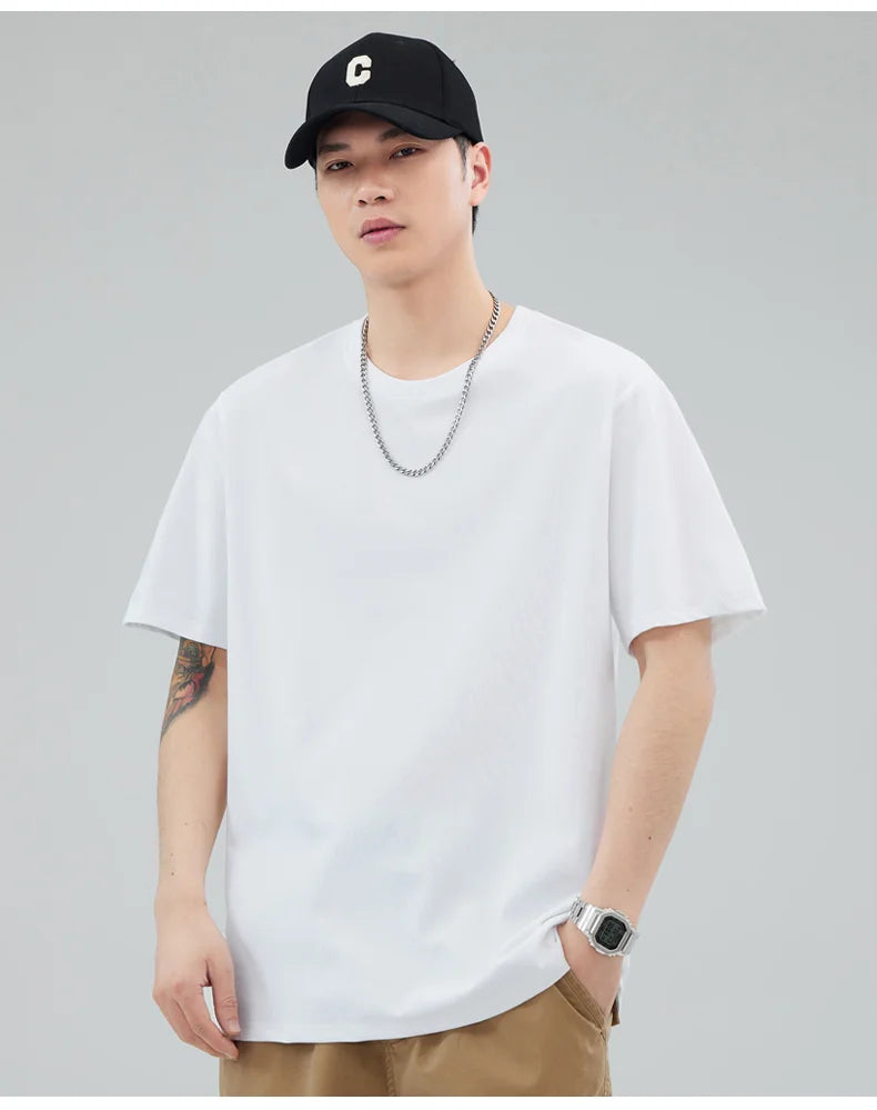 Man t Shirts 100 % Cotton High Quality Classic Plain Round Neck