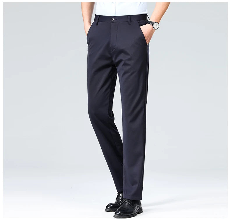 Men Suit Pants Light Thin Elastic Slim Fit Dress Pants Business