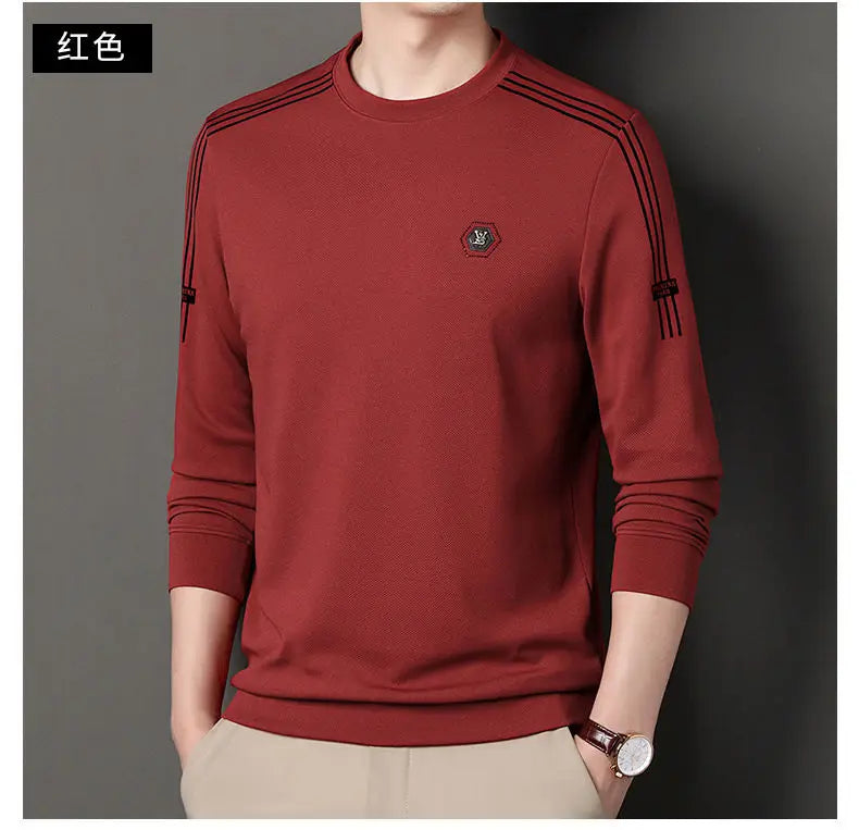 Fashion Male Clothes New Basic Striped Long Sleeve T-Shirt Spring