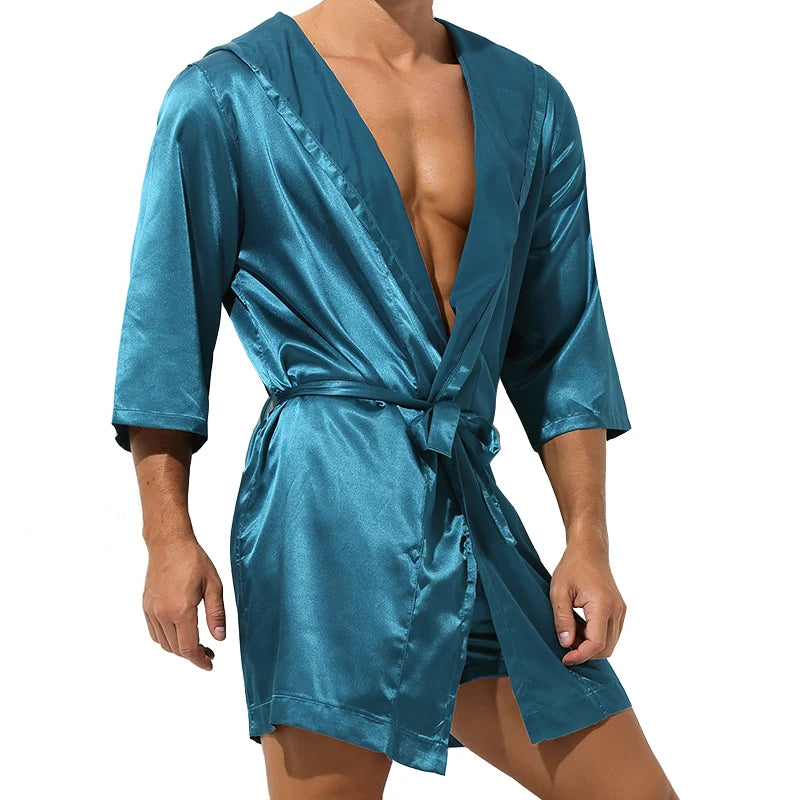 Men's Sleepwear Robe Night Clothes Silk Kimono Bathrobe Men