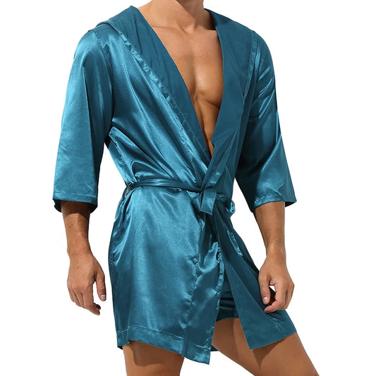 Men's Sleepwear Robe Night Clothes Silk Kimono Bathrobe Men