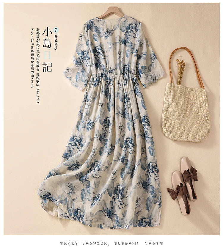 Casual Loose Print V Neck Short Sleeve