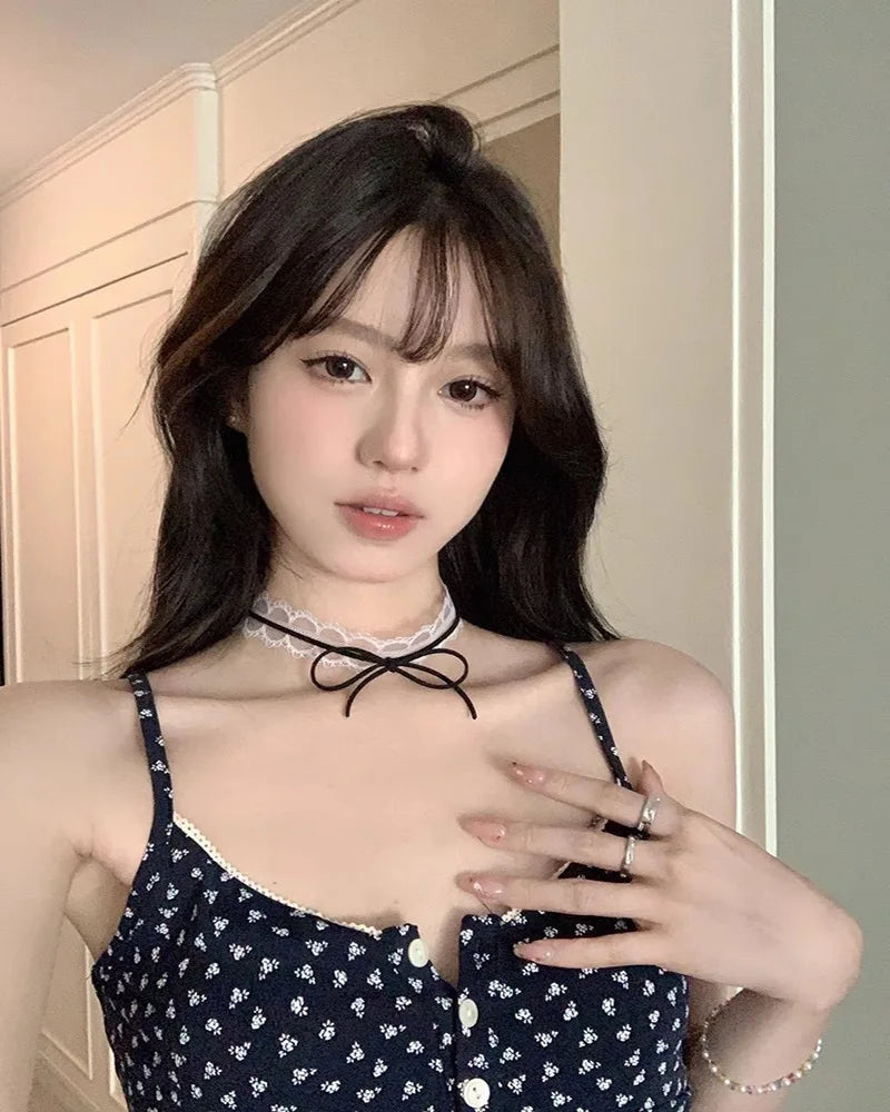 Women Fashion Cute Lace Collar Lolita Handmade Vintage Lace Bow Choker