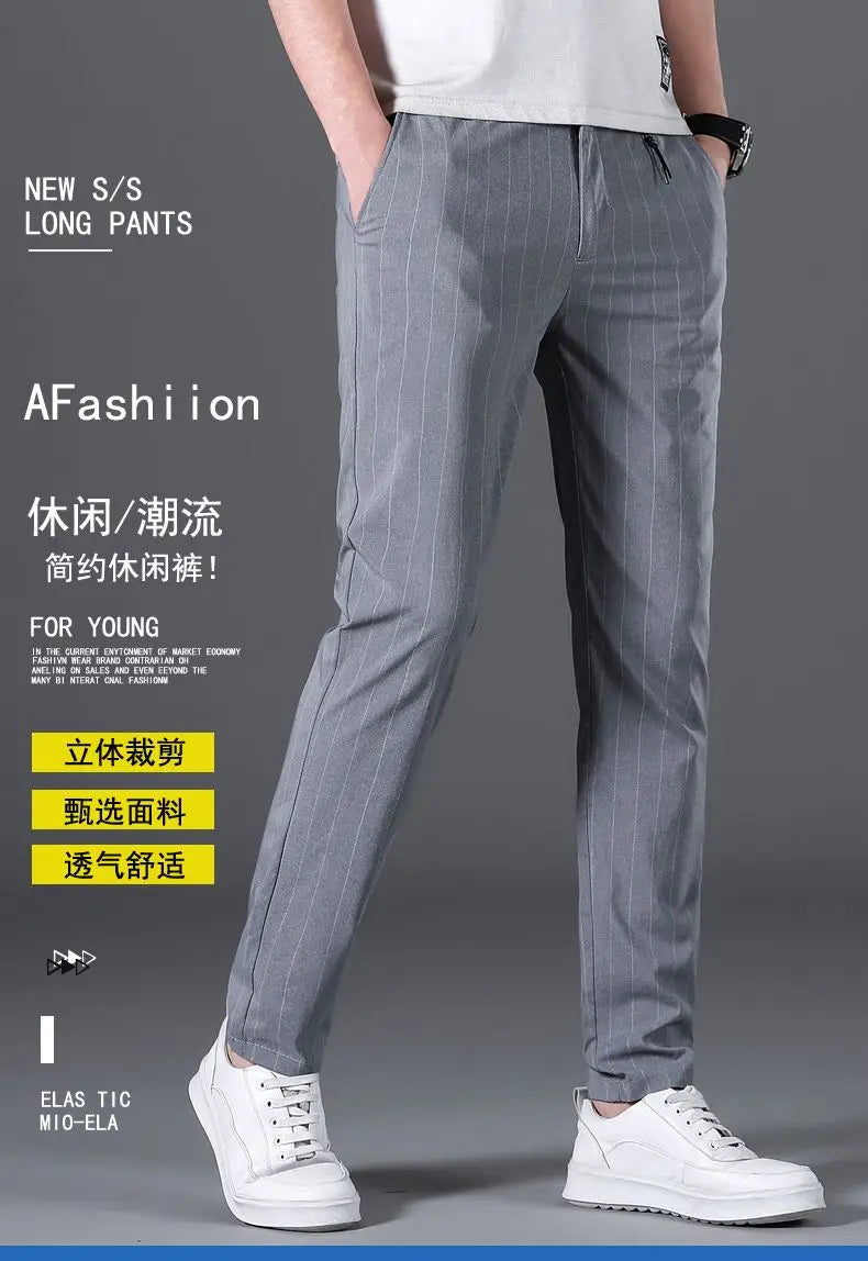 Spring Summer Men Thin Striped Business Suits Pants Streetwear
