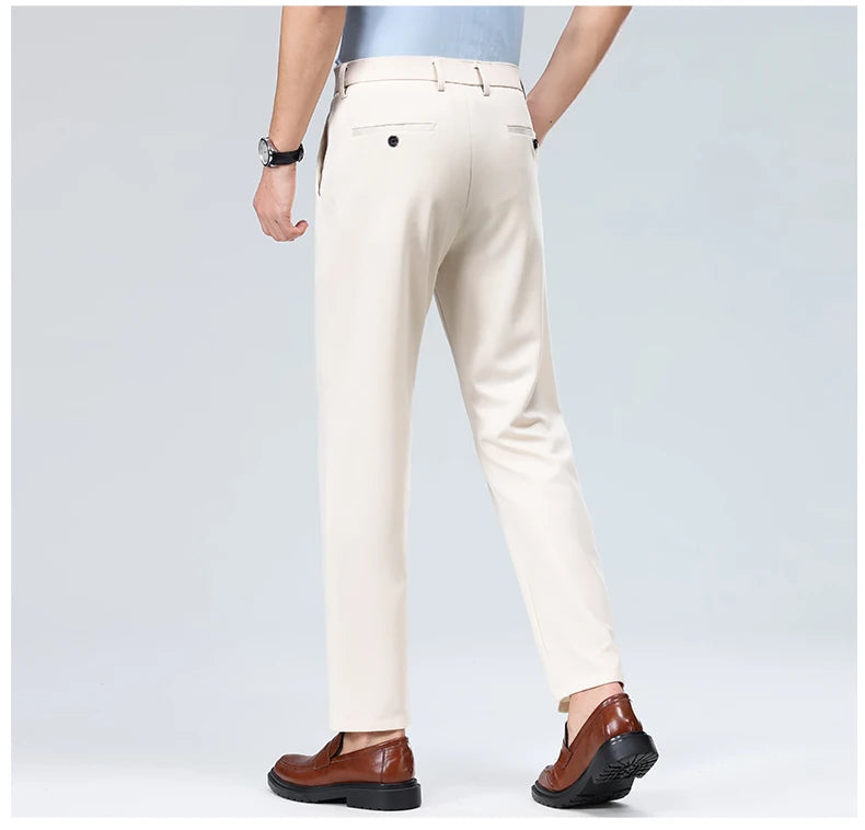 Men Suit Pants Light Thin Elastic Slim Fit Dress Pants Business