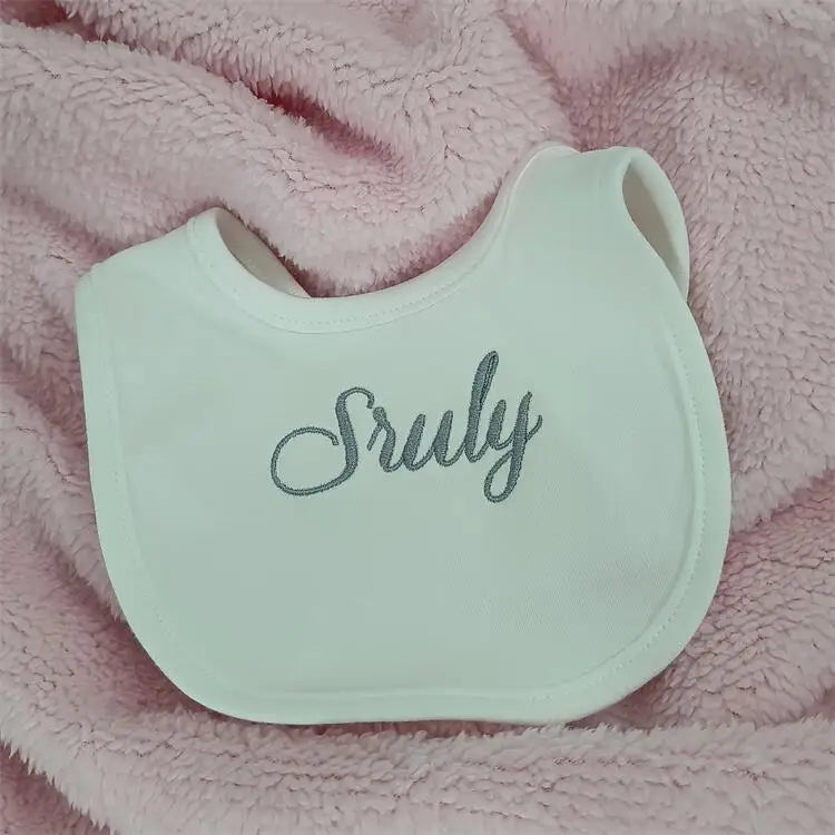 Name Personalised Baby bib 100% cotton White Newborn