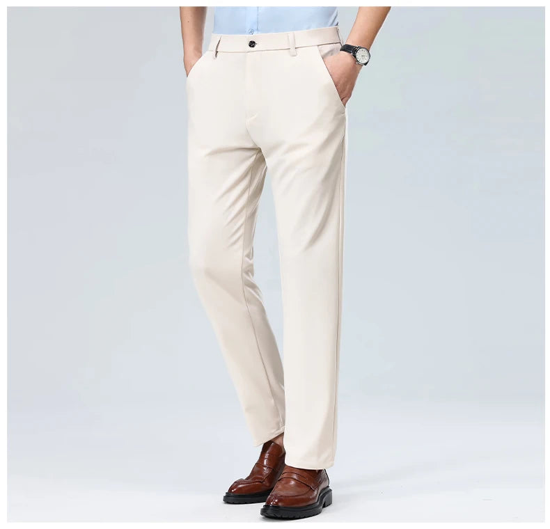 Men Suit Pants Light Thin Elastic Slim Fit Dress Pants Business