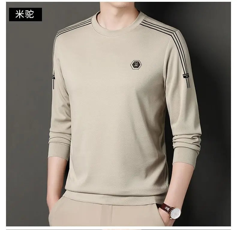 Fashion Male Clothes New Basic Striped Long Sleeve T-Shirt Spring