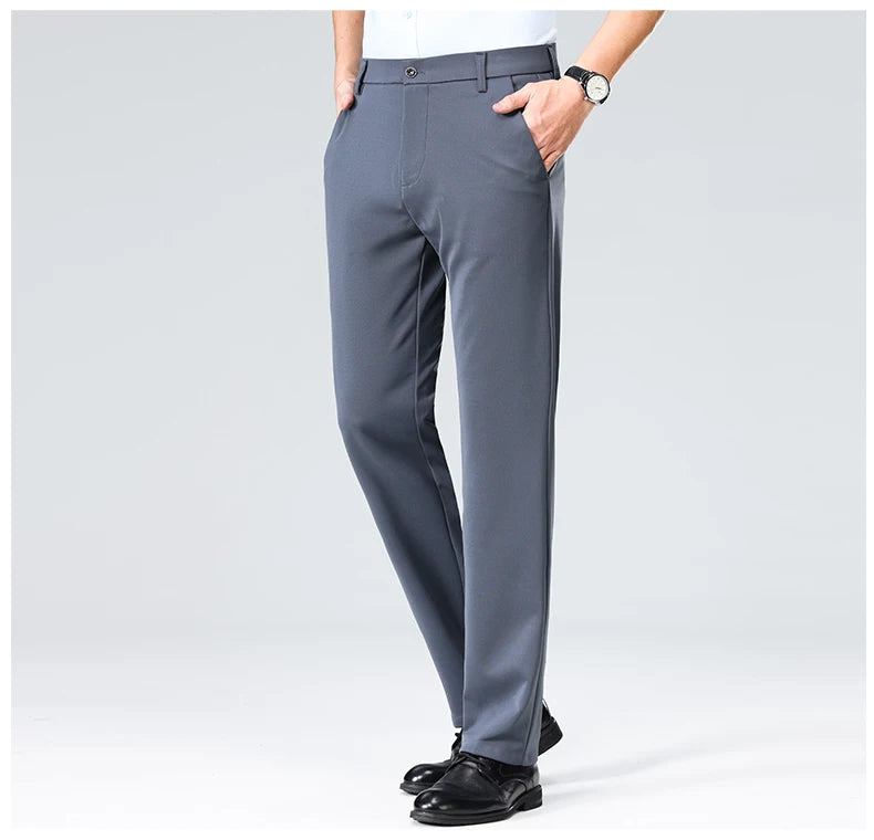 Men Suit Pants Light Thin Elastic Slim Fit Dress Pants Business