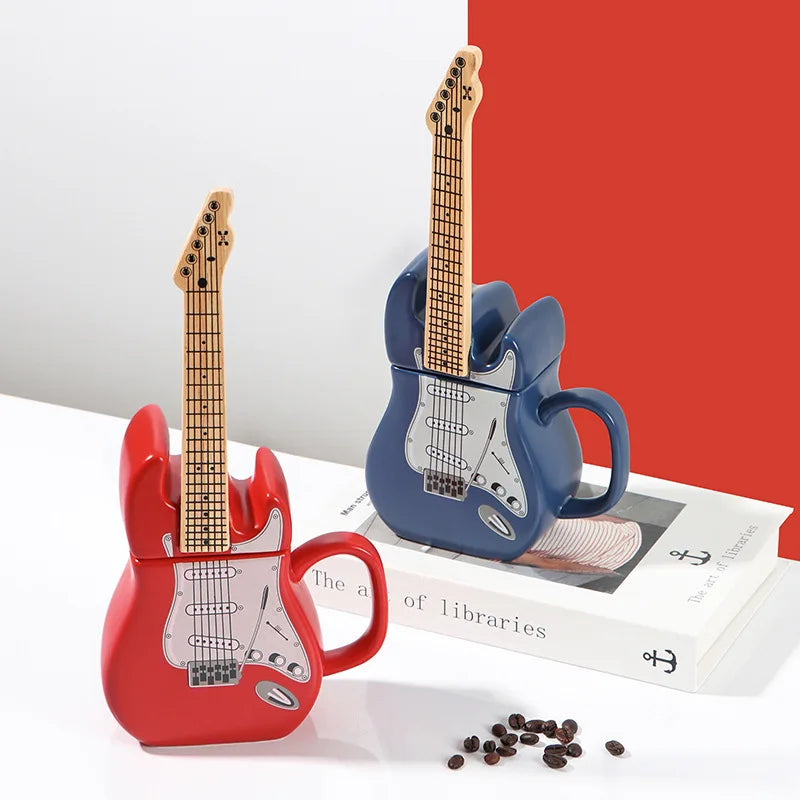 Creative Guitar Cup Shape Mug With Lid Novel 3D