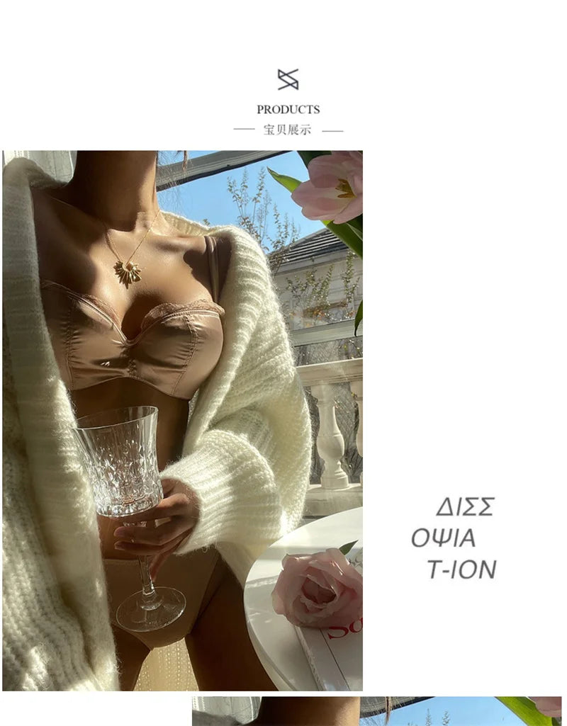 Seamless Underwear Set Sexy 1/2 Cup Bra and Mesh Panties