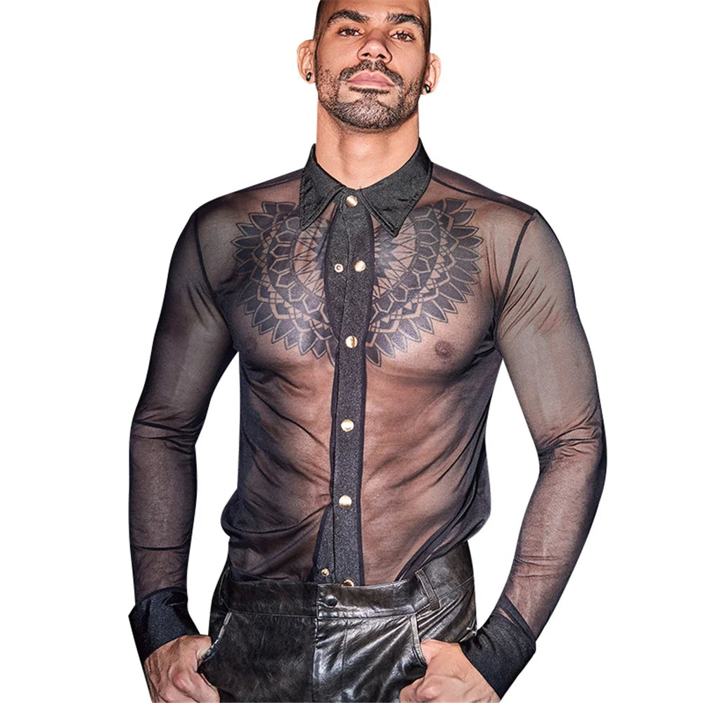 Sexy Men Thin Sheer See Through Shirt Soft Breathable Top Short