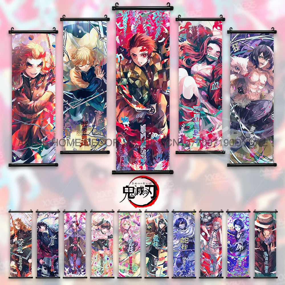Demon Slayer Poster Kamado Tanjirou Scroll Picture Nezuko Hanging Painting Kanroji Mitsuri Wall Art Anime Uzui Tengen Home Decor