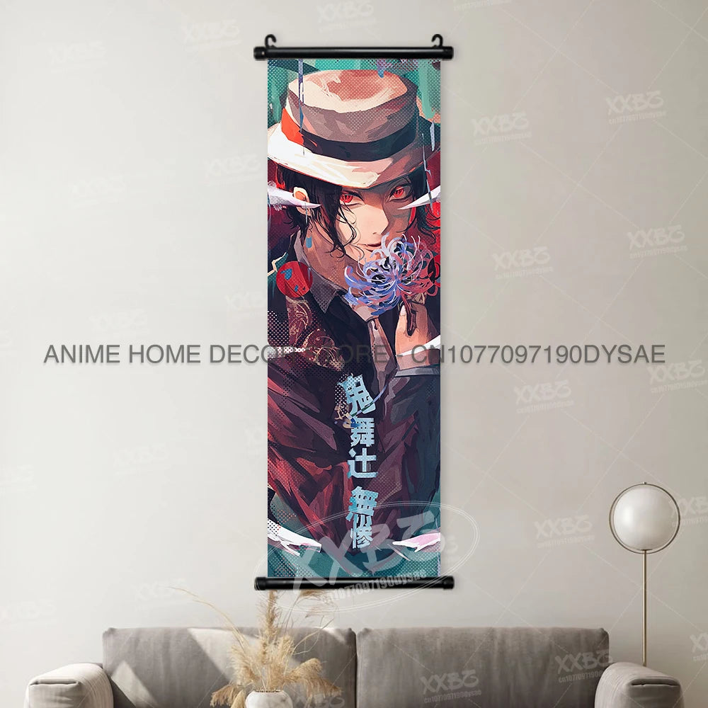 Demon Slayer Poster Kamado Tanjirou Scroll Picture Nezuko Hanging Painting Kanroji Mitsuri Wall Art Anime Uzui Tengen Home Decor