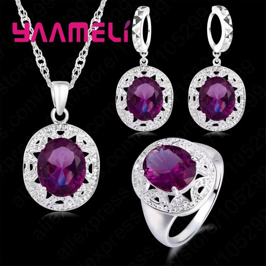 High-End Party Accessories For Women Classic Purple Cubic Zircon 925 Sterling Silver