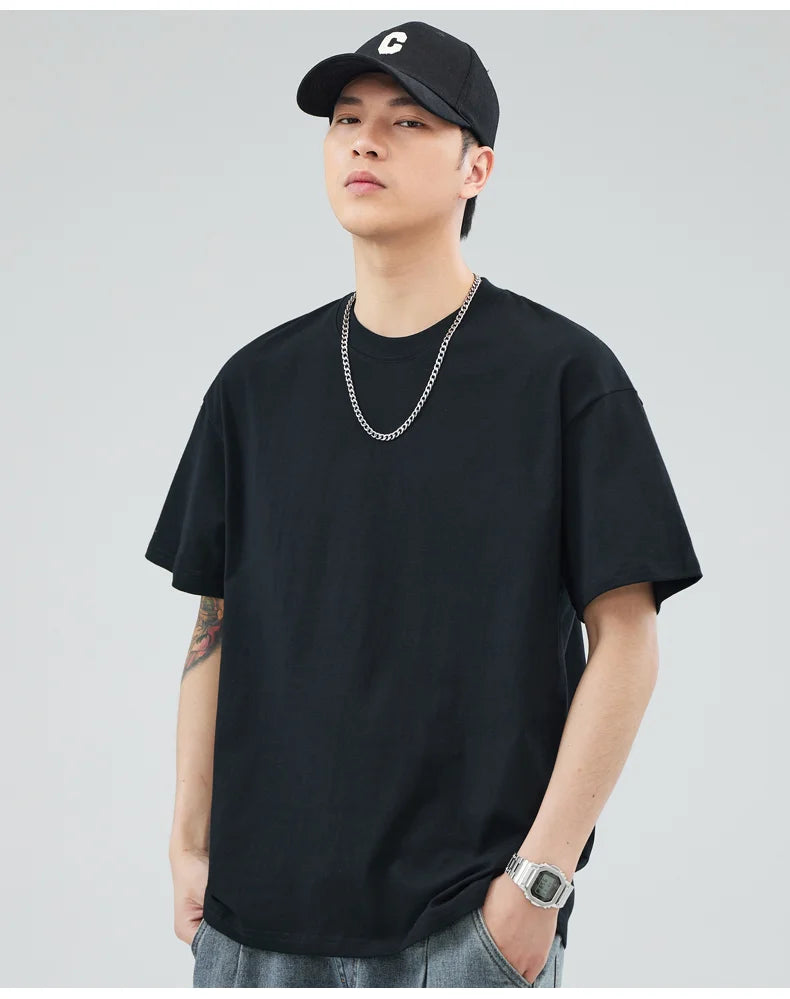 Man t Shirts 100 % Cotton High Quality Classic Plain Round Neck