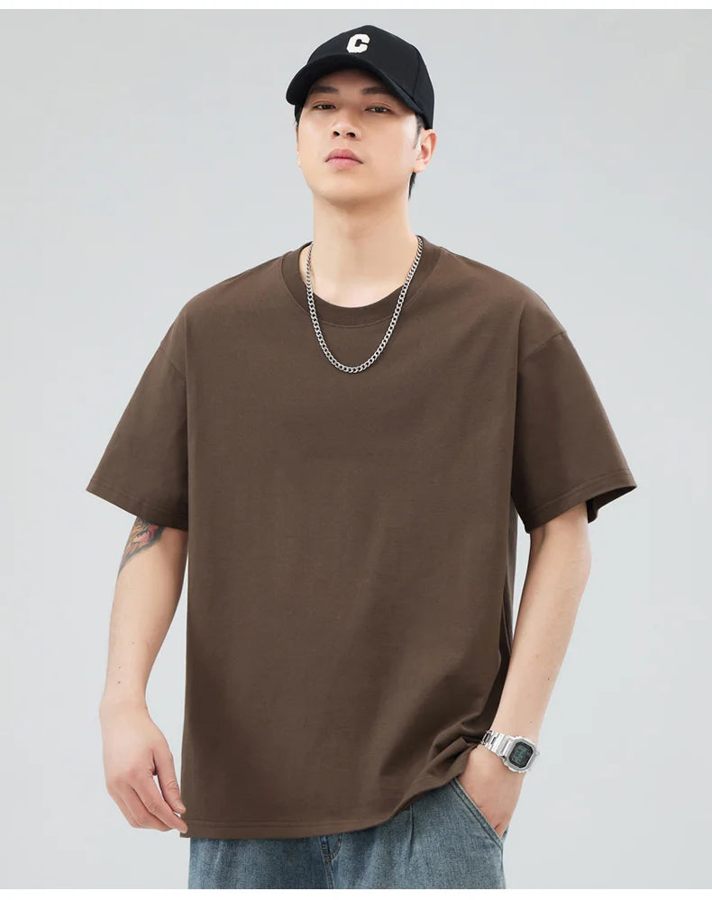 Man t Shirts 100 % Cotton High Quality Classic Plain Round Neck