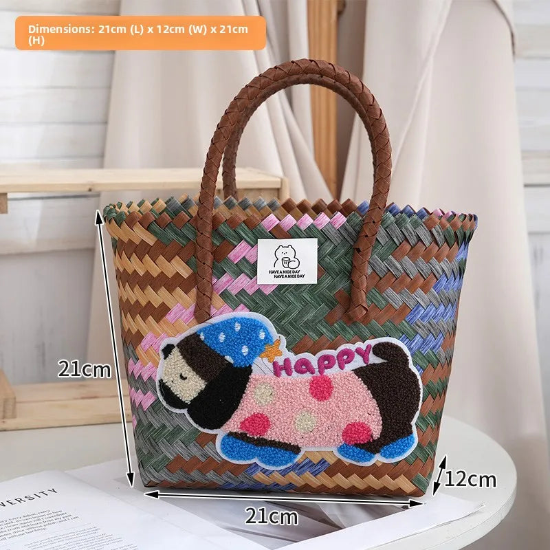 Large Capaci Handwoven op Bag Buet ape Cartoon Summer Handbag