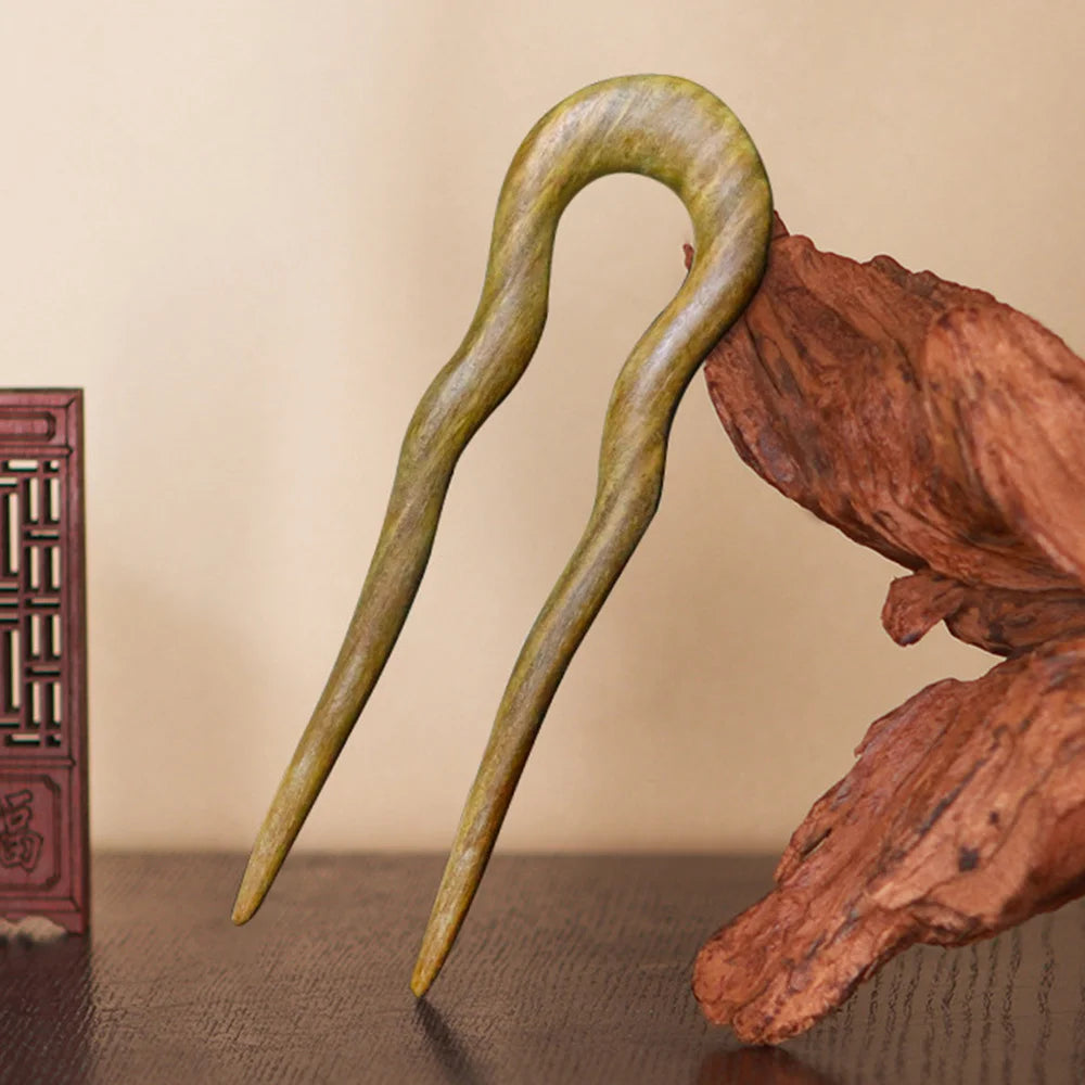 Women Hair Jewelry Accessories Wood Hand Carved Stick Hair Clips