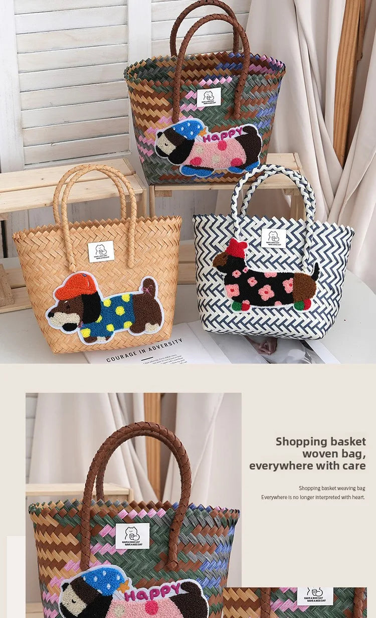Large Capaci Handwoven op Bag Buet ape Cartoon Summer Handbag