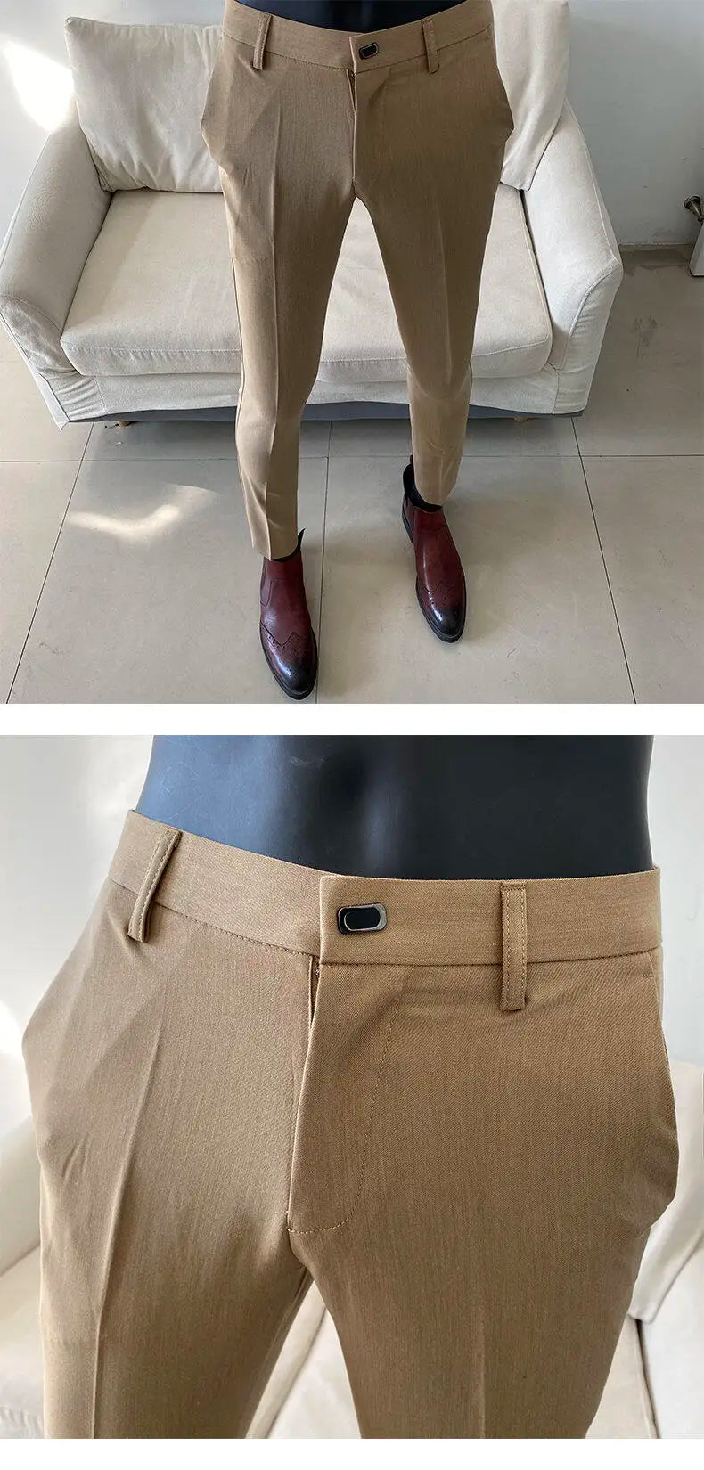 Men Dress Pants Thin Suit Pants Stretch Slim Formal Trousers