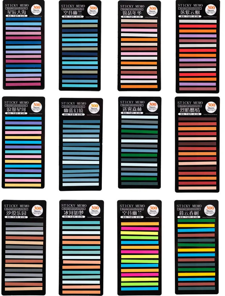 Rainbow Long Index Stickers 300 Sheets Fluorescent PET Waterproof Color