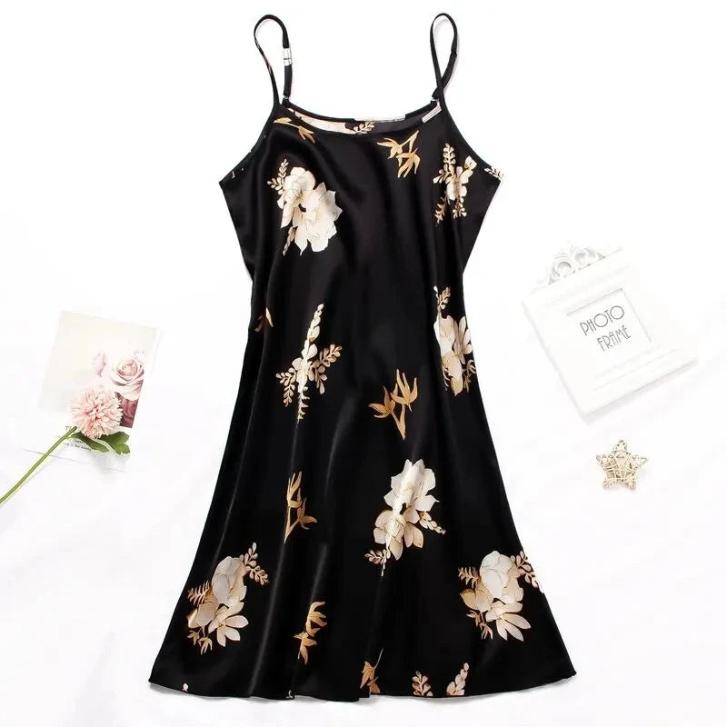 Women Nightwear Home Clothes Sexy Black Floral